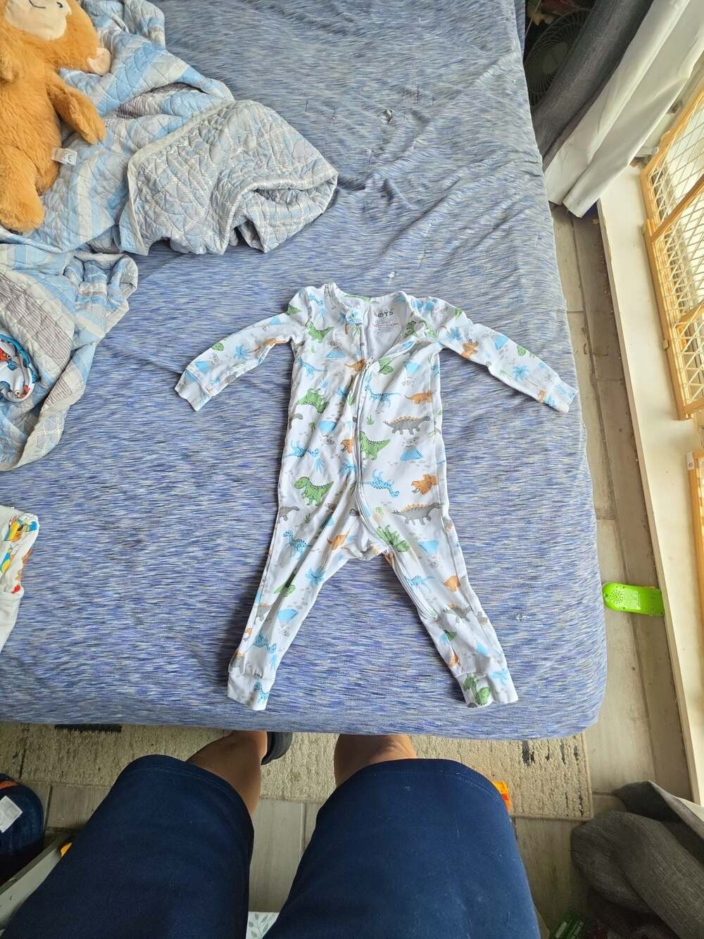 Only Boys Dinosaur Print Long Sleeve Zip-Up Footed Sleep and Play